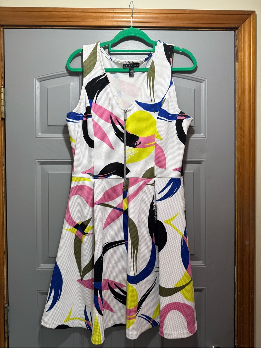 Retro colorful -abstract zip front fit and flare dress (Large)